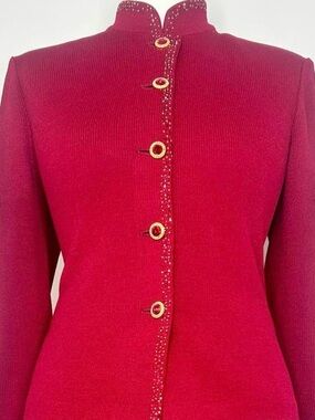 St. John Red Sparkle Bedazzled Blazer Jacket Statement Piece Sz 8